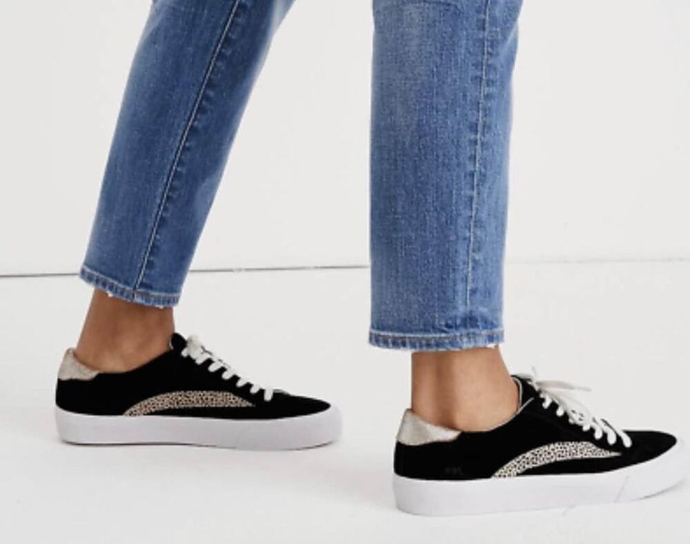 Madewell Shoes WMNS 7.5 Sidewalk Suede Animal Print Sneaker Black Low Top Urban